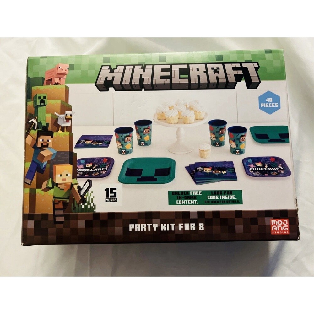 Minecraft Birthday Party Kits for 8 Guests 40 Pcs Total- Plates, Napkins, Cups